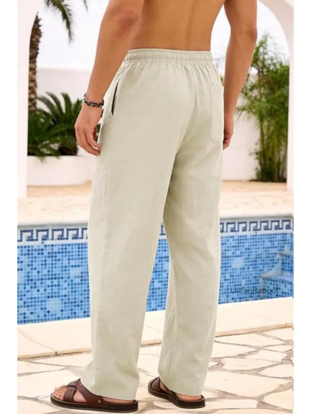 Men's Cotton Linen Drawstring Casual Pants Relaxed Fit Straight Leg Lightweight